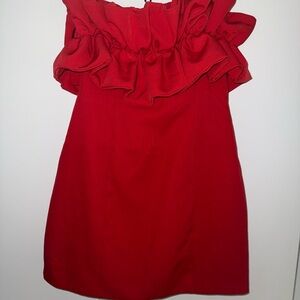 Red Dress Boutique Ruffled Red Off-Shoulder Mini Dress